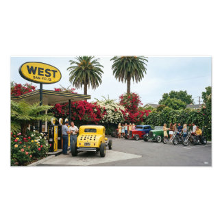 Hot rod at a gas station in os Angeles  1969 Photo Print