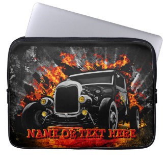 Hot Rod Burning Fire Add Name Text Laptop Sleeve