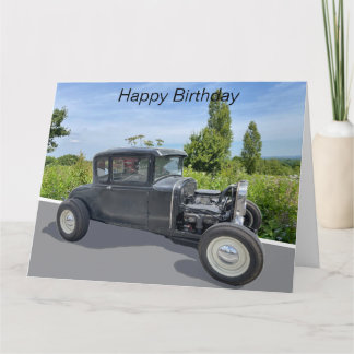 Hot Rod Car in the country, editable Birthday Card