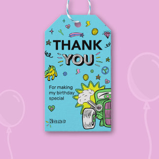 Hot Rod Car Unicorn Birthday Thank You Gift Tags
