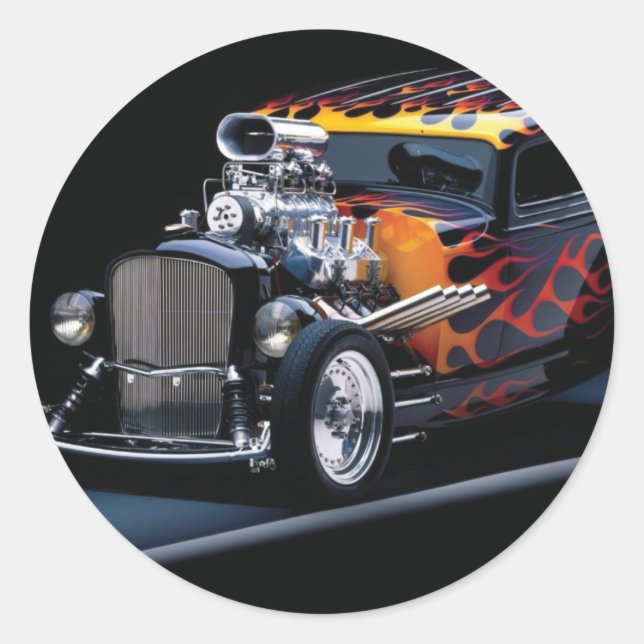 Hot rod classic round sticker (Front)