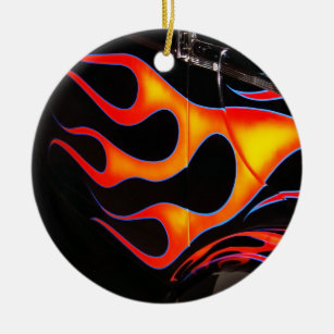 Hot Rod Flames Ceramic Ornament