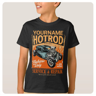 Hot Rod Garage Personalized NAME Mechanic Shop T-Shirt