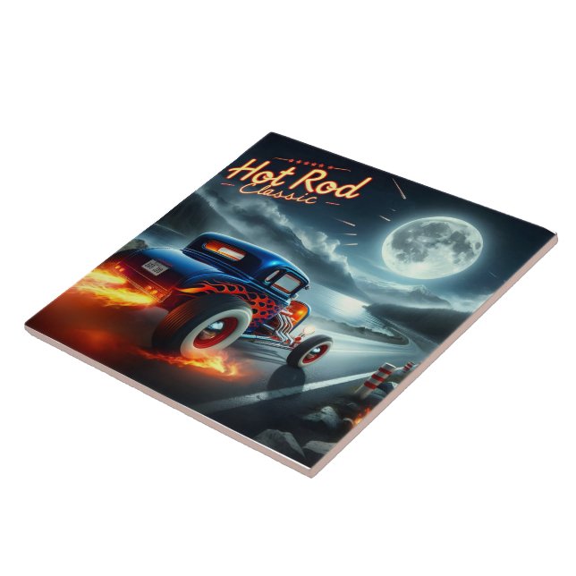 Hot rod racing by a moonlit lake tile (Side)