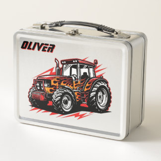 Hot Rod Racing Tractor Metal Lunch Box