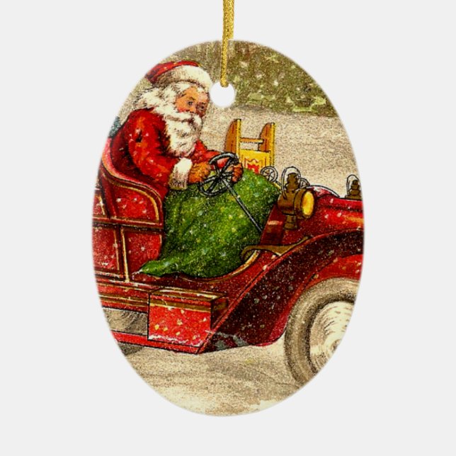 Hot Rod Santa Ceramic Ornament (Front)
