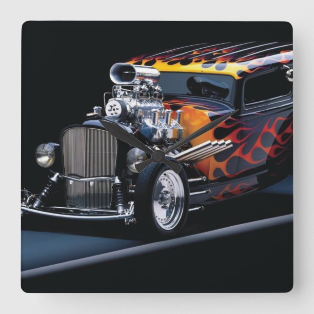 Hot rod square wall clock (Front)