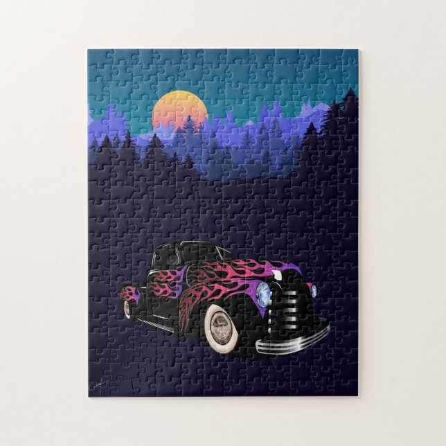 Hot rod sunset car jigsaw puzzle (Vertical)