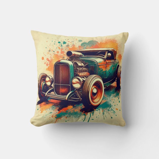 Hot Rod Throw Pillow (Front)