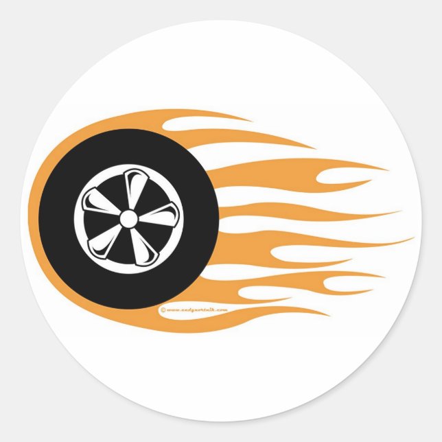 Hot rod wheel with flames classic round sticker (Front)