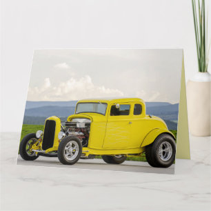 HOT ROD, YELLOW, BIRTHDAY GREETING CARD