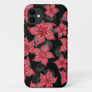 Hot Rodder Pinstriped Hibiscus and Skull iPhone 11 Case