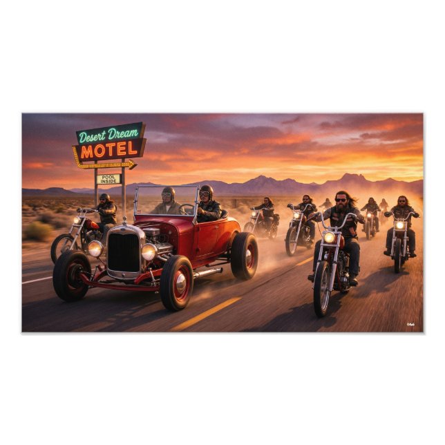 Hot rods and Hells and bikes on the road Photo Print (Front)