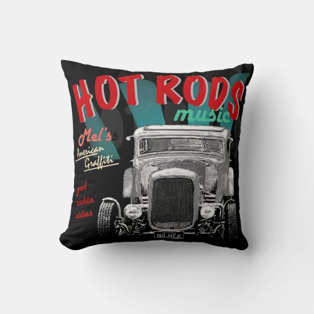 Hot Rods, Music, Graffiti, 1932 Coupe Throw Pillow (Front)