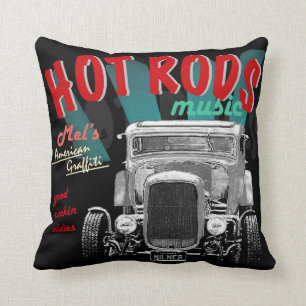 Hot Rods, Music, Graffiti, 1932 Coupe Throw Pillow
