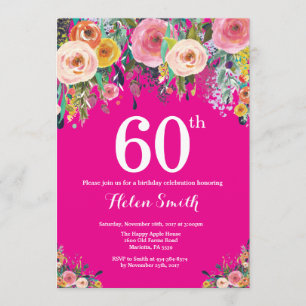 Hot rose Floral 60e anniversaire Invitation