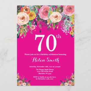 Hot rose Floral 70e anniversaire Invitation