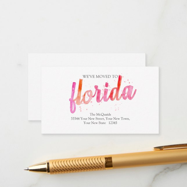 Hot Rose Floride Moving Faire-part Insérer Cartes (Devant/Arrière en situation)
