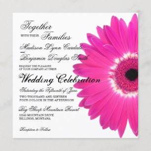 Hot rose Gerber Daisy Flower Wedding Invitations