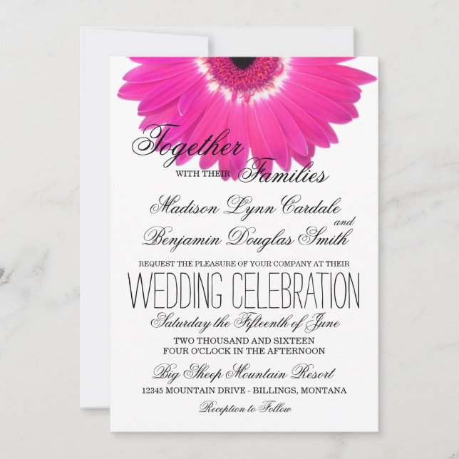 Hot rose Gerber Daisy Flower Wedding Invitations (Devant)