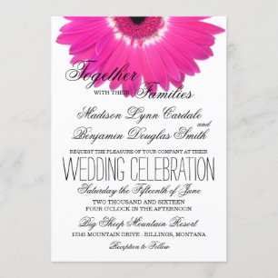 Hot rose Gerber Daisy Flower Wedding Invitations