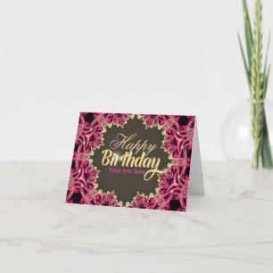 Hot Rose + Gold Fractal Lace Star Carte Anniversai