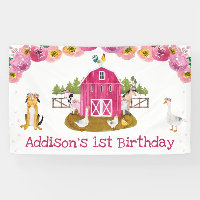 Hot rose Grange Girls Farm Anniversaire bannière d (Horizontal)