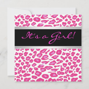Hot rose Leopard Girl Baby Shower Invitations