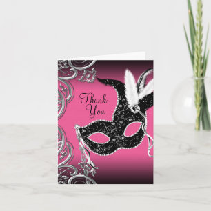 Hot rose Masquerade Party Merci Cartes