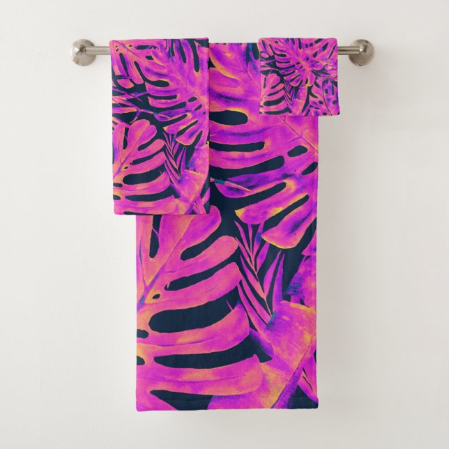 Hot rose & Navy Blue Tropical Palm Île Feuille (En situation)