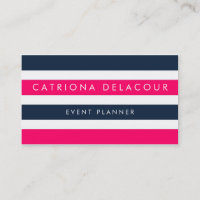 Hot Rose & Navy Stripes Carte de visite moderne
