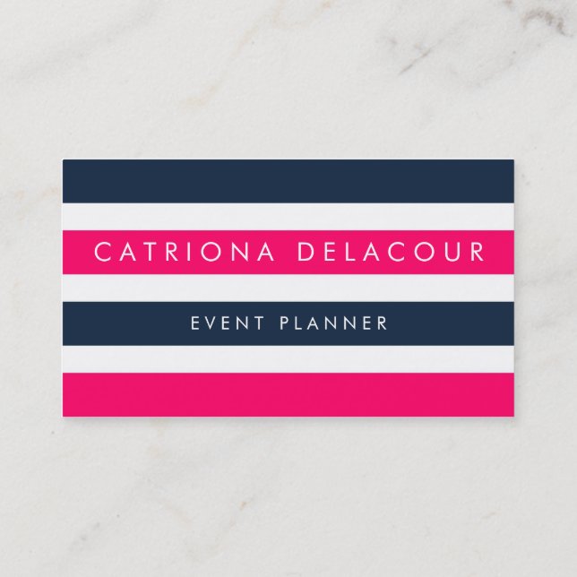 Hot Rose & Navy Stripes Carte de visite moderne (Dos)