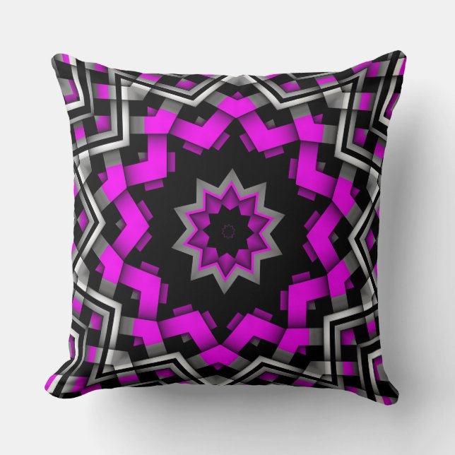 Hot rose noir étoile blanche Motif Coussin graphiq (Recto)