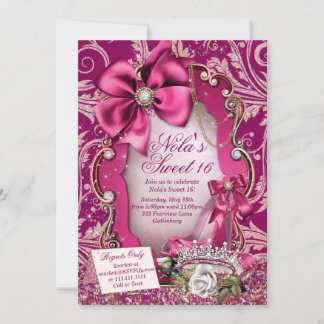 Hot rose Sweet 16 Invitations
