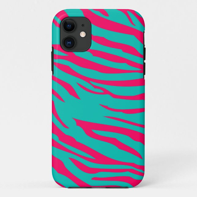 Hot rose Turquoise Zebra Mate ID™ iPhone 5 Coque (Dos)