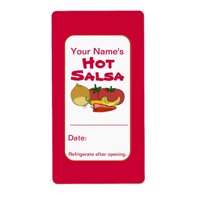 Hot Salsa Personalized Jar Stickers Add Your Name (Front)