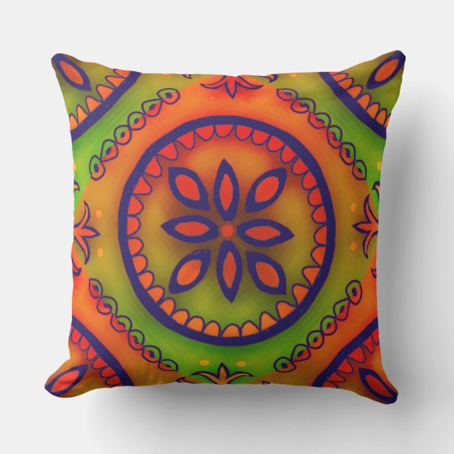Hot Salsa Talavera Tile Outdoor Pillow (Front)