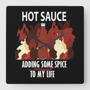 Hot Sauce Ketchup Fire Red Chili Pepper  Square Wall Clock
