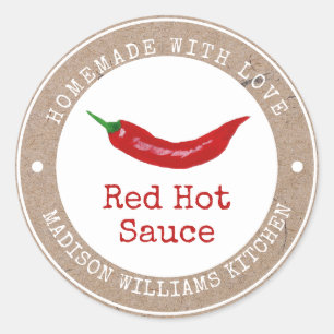 Hot Sauce Label Homemade with Love Red Chilli