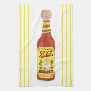 HOT SAUCE Spicy Cat Yellow stripe Kitchen Towel