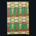 HOT SAUCES Spicy Cat Picante Green Kitchen Towel<br><div class="desc">Decorate your kitchen with this fun hot sauce towel. Makes a great housewarming or anniversary gift! 
You can customize it and add text too.
Check my shop for lots more colours and patterns plus matching kitchen stuff!</div>