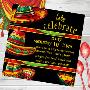 Hot Sombrero   Red Yellow Green   Fiesta Themed Invitation