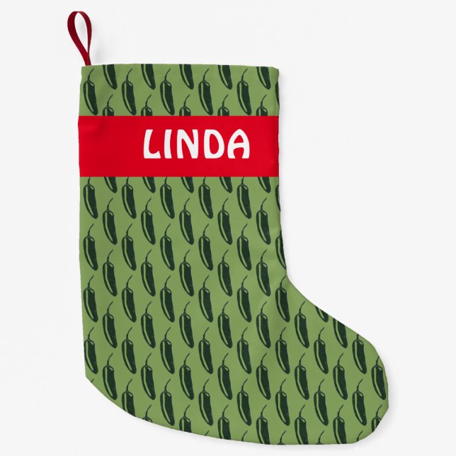 HOT & SPICY Jalapeño Chile Peppers Pattern CUSTOM Small Christmas Stocking (Front)