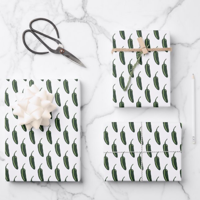 HOT & SPICY Jalapeño Chile Peppers Pattern Wrapping Paper Sheet (Front)