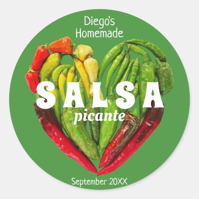 Hot spicy red green chili peppers heart food classic round sticker (Front)