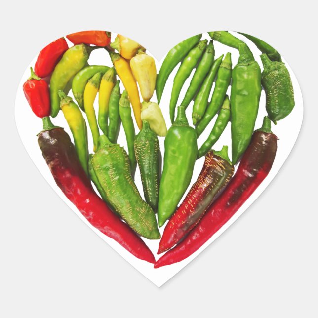 Hot spicy red green chili peppers heart heart sticker (Front)
