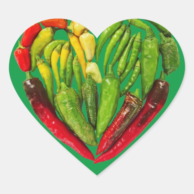 Hot spicy red green chili peppers heart heart sticker (Front)