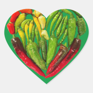 Hot spicy red green chili peppers heart sticker