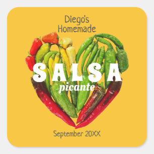 Hot spicy red green yellow chili peppers heart square sticker