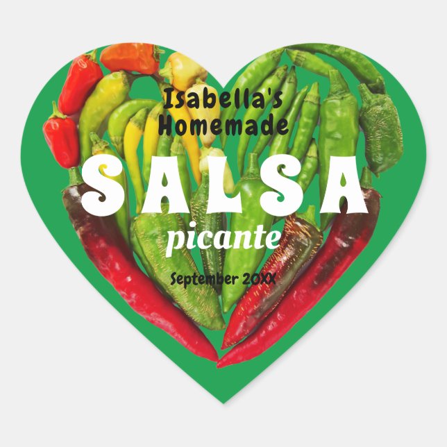 Hot spicy Salsa chili peppers heart green food  Heart Sticker (Front)